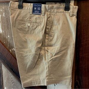 Nautica Tan Flat Front Shorts Classic Fit Deck Short 36W 8.5” Inseam True Khaki